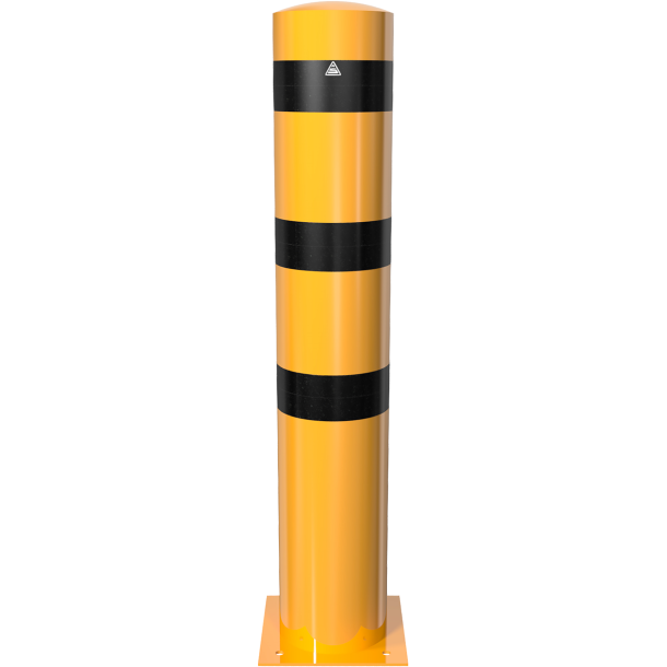 Bollard | steel tube  273 x 5 mm | yellow / black | For doweling | total height: 1500 mm | with steel cap with concrete anchor